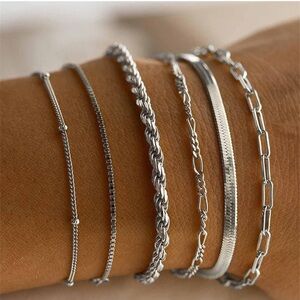 Silver Bracelet Collection Set 6pcs